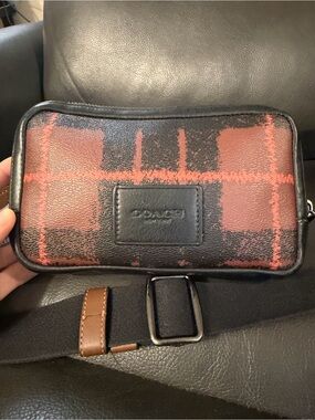 Coach Carrier Phone Crossbody in Window Pane Plaid Print